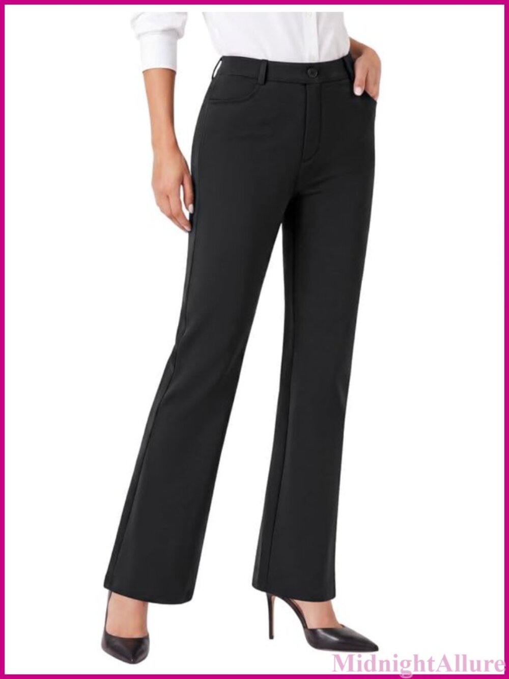 Womens Dress Pants Stretchy Pull On High Rise Flare Trousers